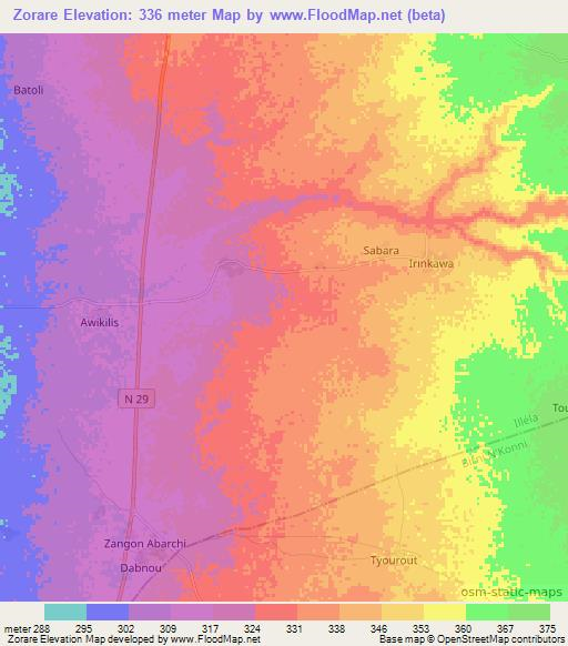 Zorare,Niger Elevation Map