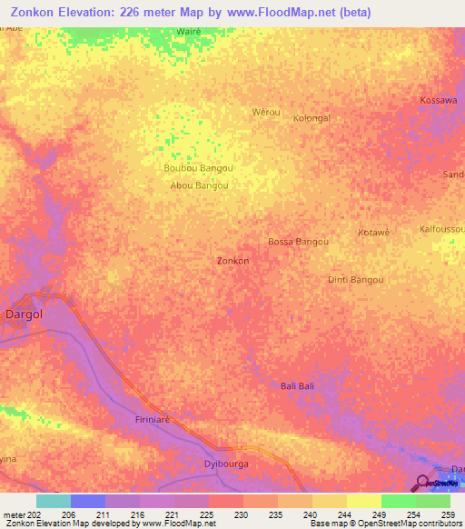 Zonkon,Niger Elevation Map