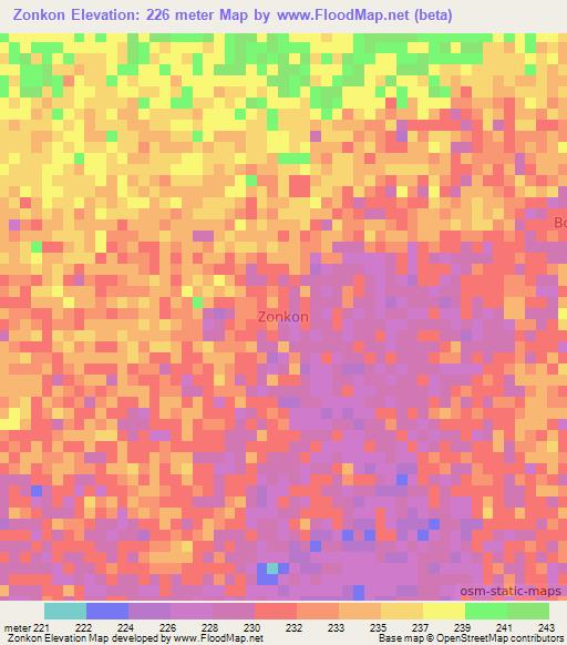 Zonkon,Niger Elevation Map