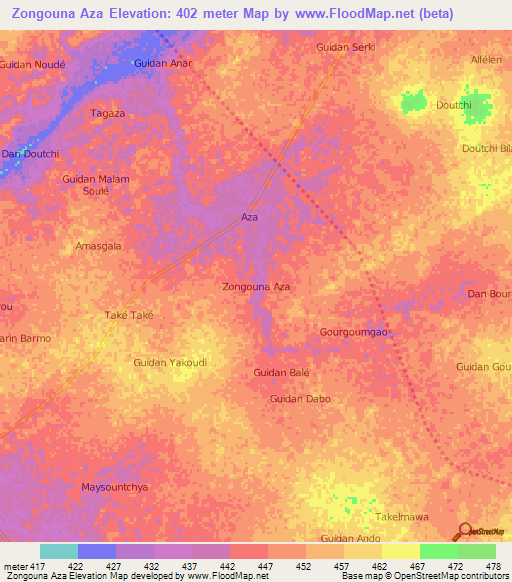 Zongouna Aza,Niger Elevation Map