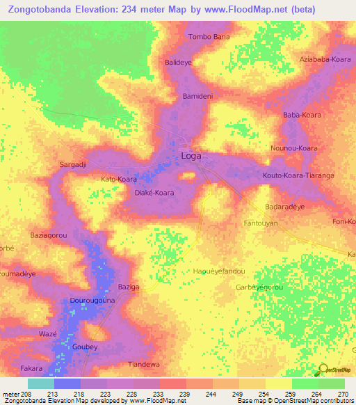 Zongotobanda,Niger Elevation Map