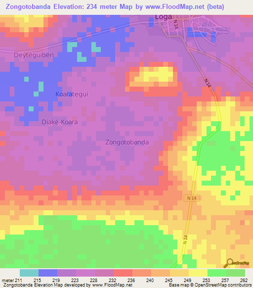 Zongotobanda,Niger Elevation Map