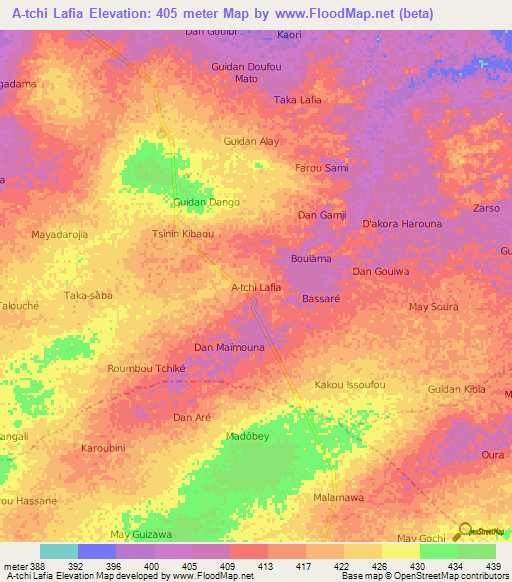 A-tchi Lafia,Niger Elevation Map