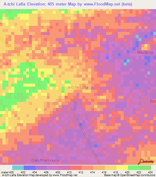 A-tchi Lafia,Niger Elevation Map