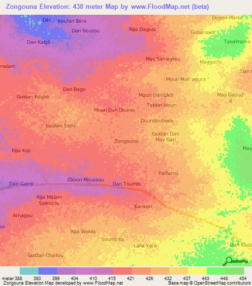 Zongouna,Niger Elevation Map