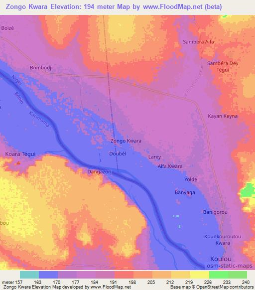 Zongo Kwara,Niger Elevation Map