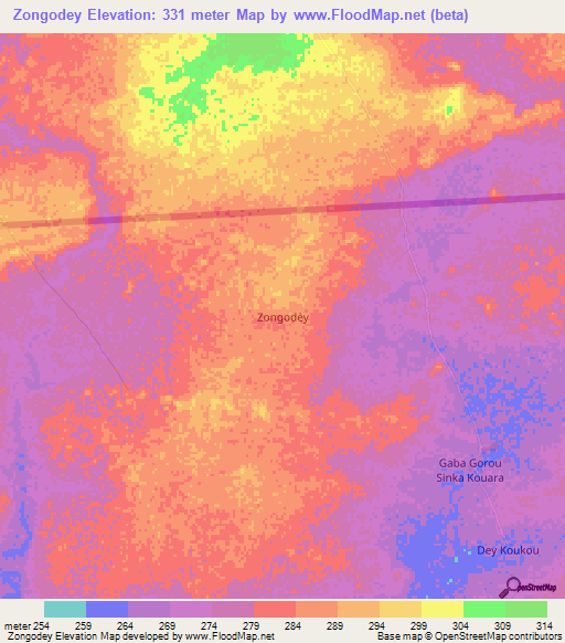 Zongodey,Niger Elevation Map