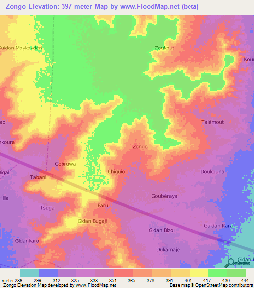 Zongo,Niger Elevation Map