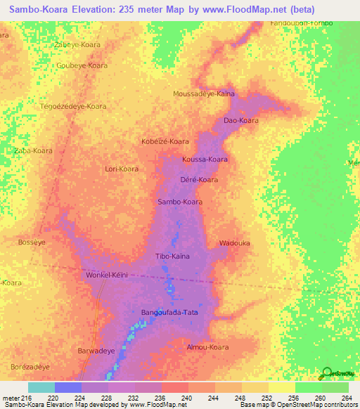 Sambo-Koara,Niger Elevation Map