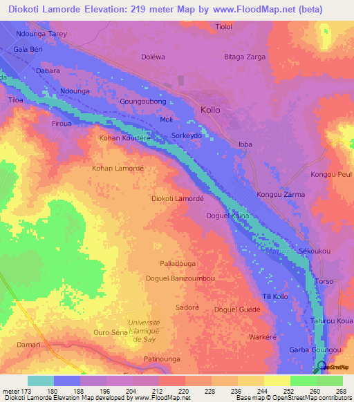 Diokoti Lamorde,Niger Elevation Map