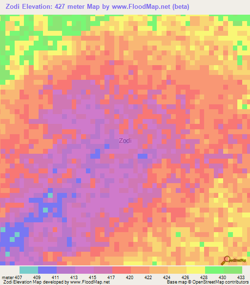 Zodi,Niger Elevation Map