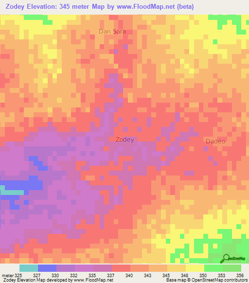 Zodey,Niger Elevation Map