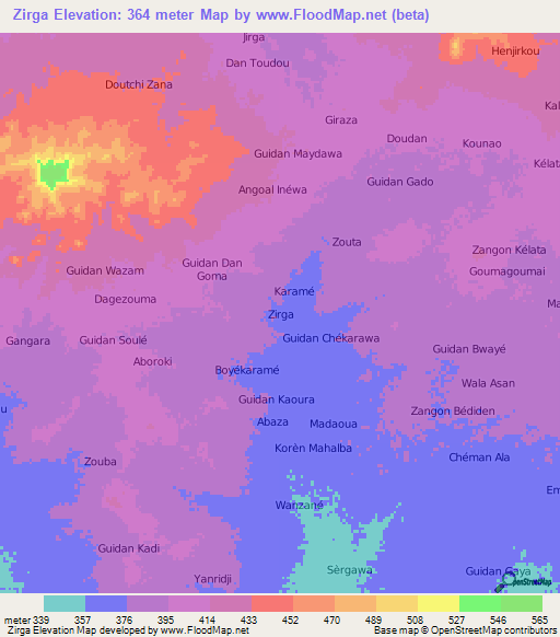 Zirga,Niger Elevation Map