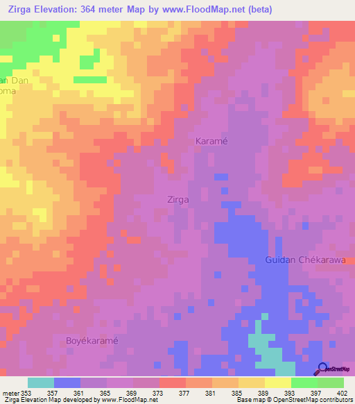 Zirga,Niger Elevation Map
