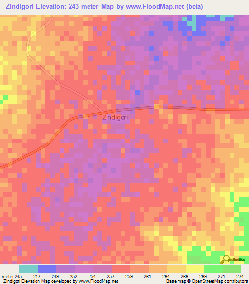 Zindigori,Niger Elevation Map