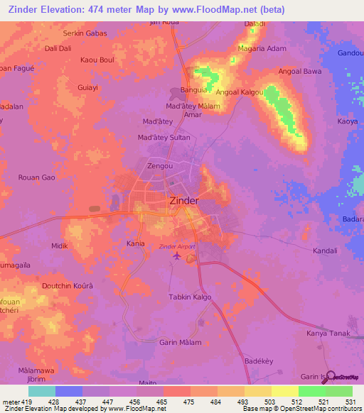 Zinder,Niger Elevation Map