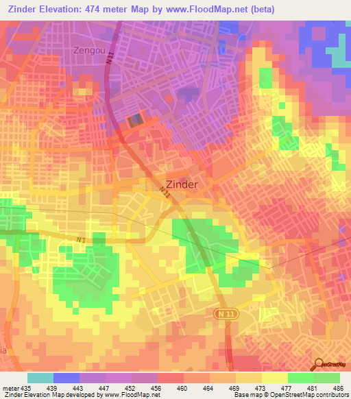 Zinder,Niger Elevation Map