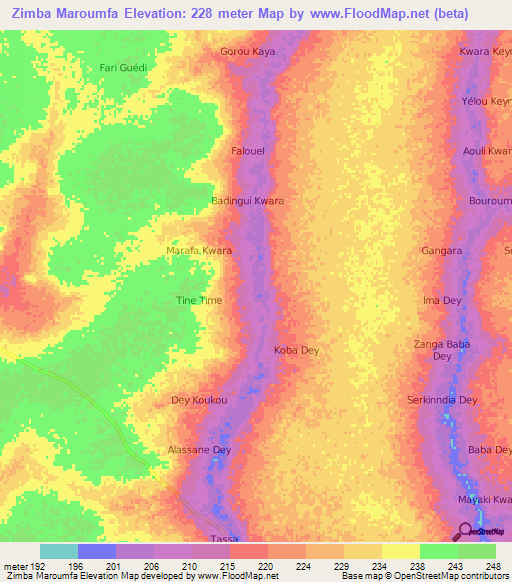 Zimba Maroumfa,Niger Elevation Map