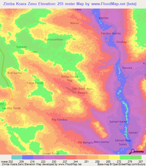 Zimba Koara Zeno,Niger Elevation Map