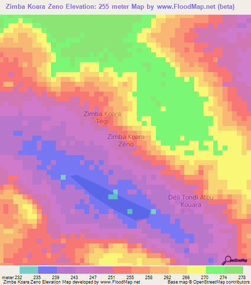 Zimba Koara Zeno,Niger Elevation Map