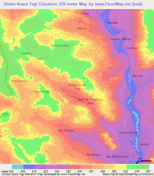 Zimba Koara Tegi,Niger Elevation Map