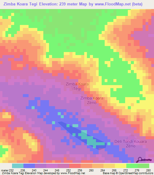 Zimba Koara Tegi,Niger Elevation Map