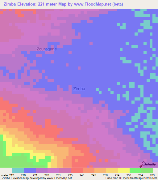 Zimba,Niger Elevation Map