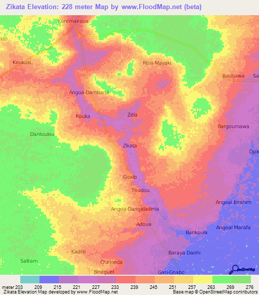 Zikata,Niger Elevation Map