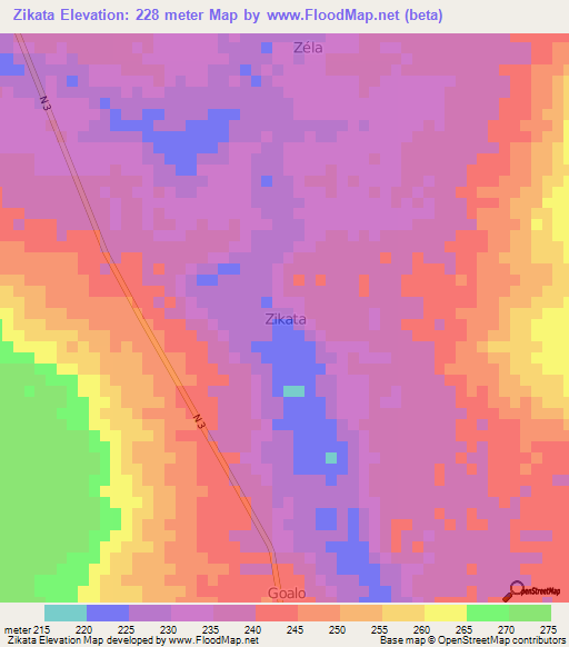 Zikata,Niger Elevation Map