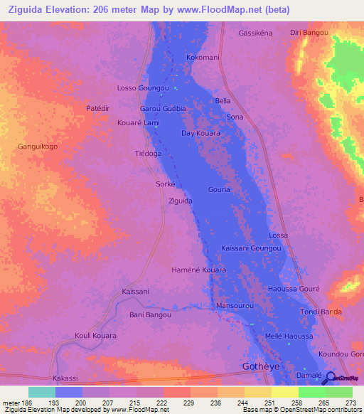 Ziguida,Niger Elevation Map