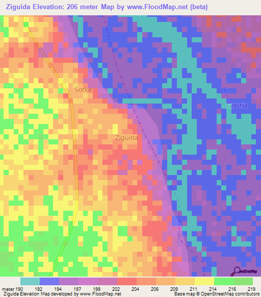 Ziguida,Niger Elevation Map