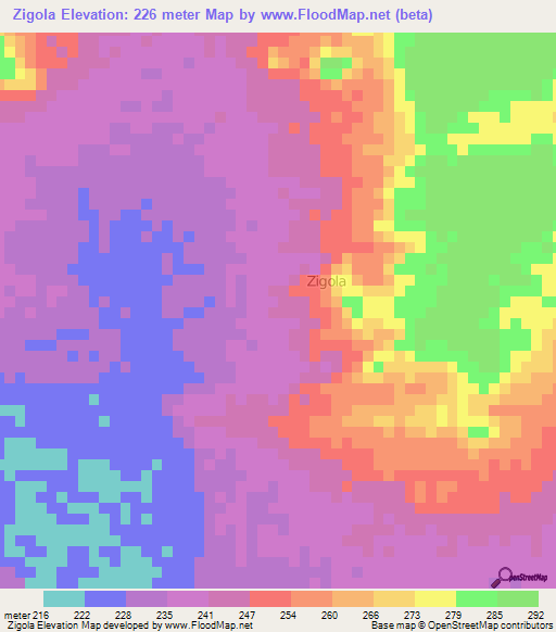 Zigola,Niger Elevation Map