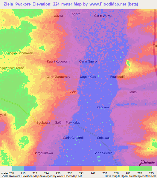 Ziela Kwakore,Niger Elevation Map