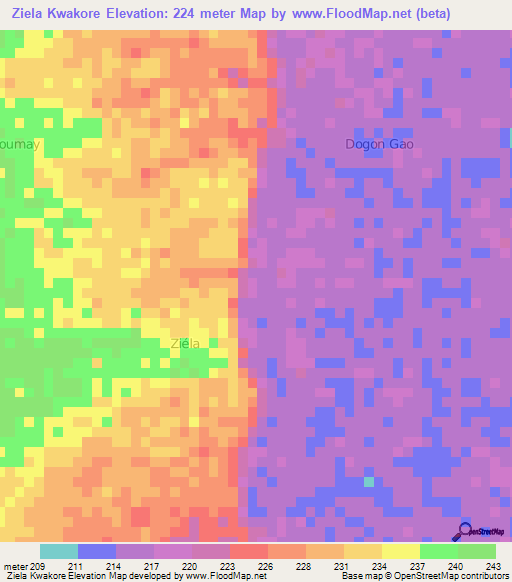 Ziela Kwakore,Niger Elevation Map