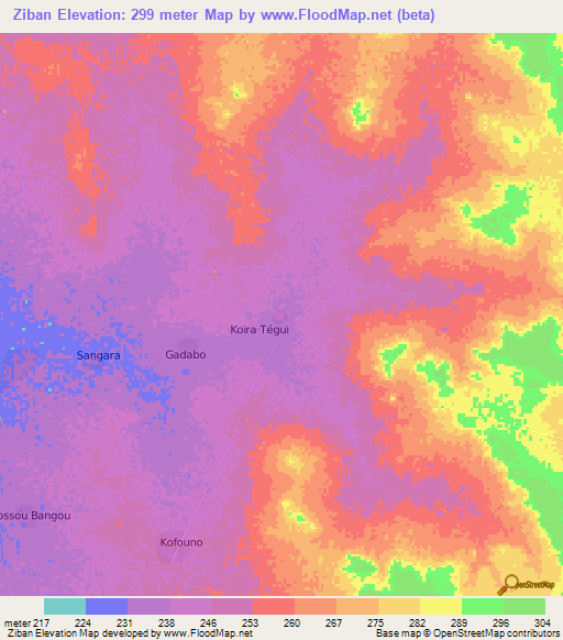 Ziban,Niger Elevation Map