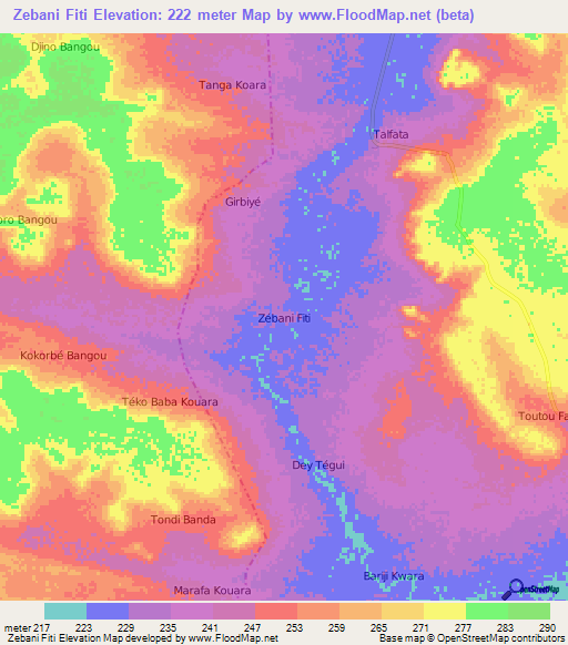 Zebani Fiti,Niger Elevation Map