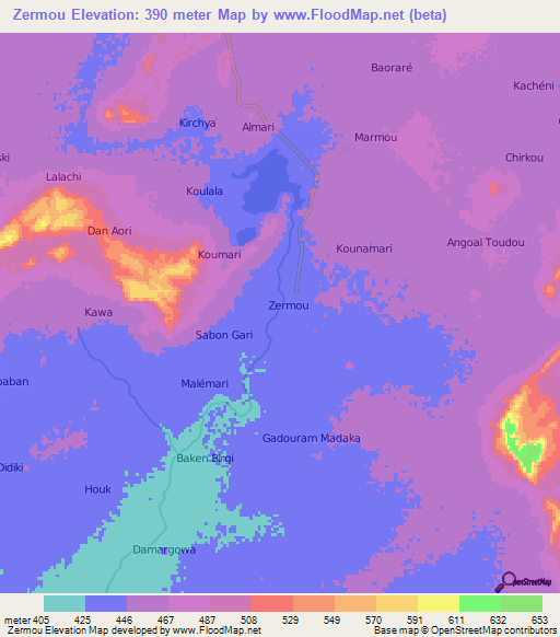 Zermou,Niger Elevation Map