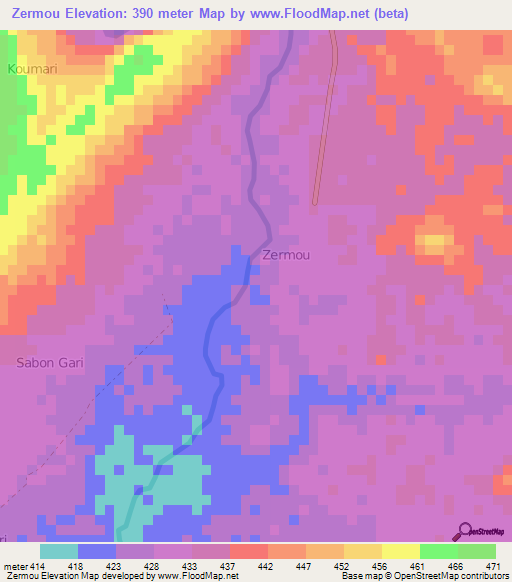 Zermou,Niger Elevation Map