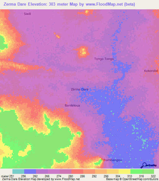 Zerma Dare,Niger Elevation Map