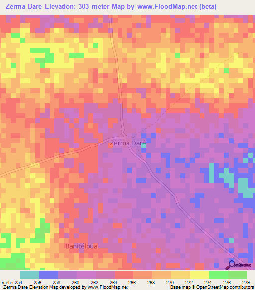 Zerma Dare,Niger Elevation Map