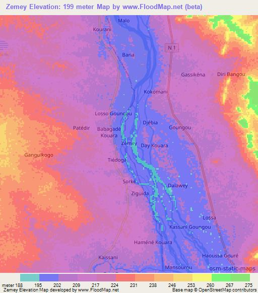 Zemey,Niger Elevation Map