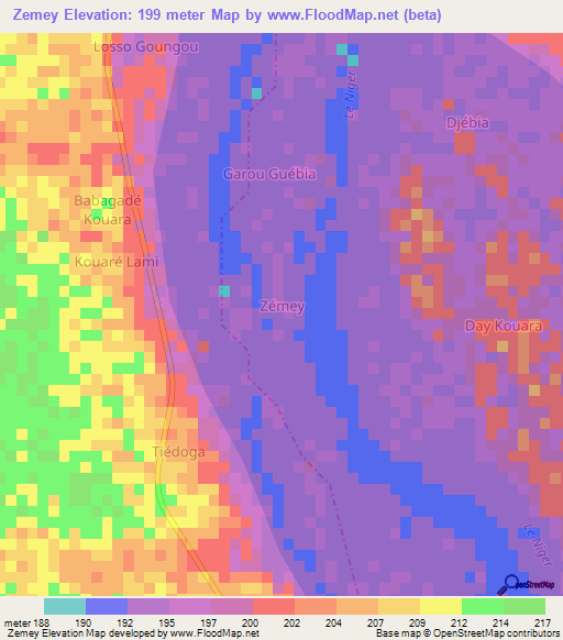 Zemey,Niger Elevation Map