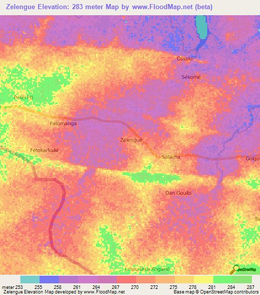 Zelengue,Niger Elevation Map