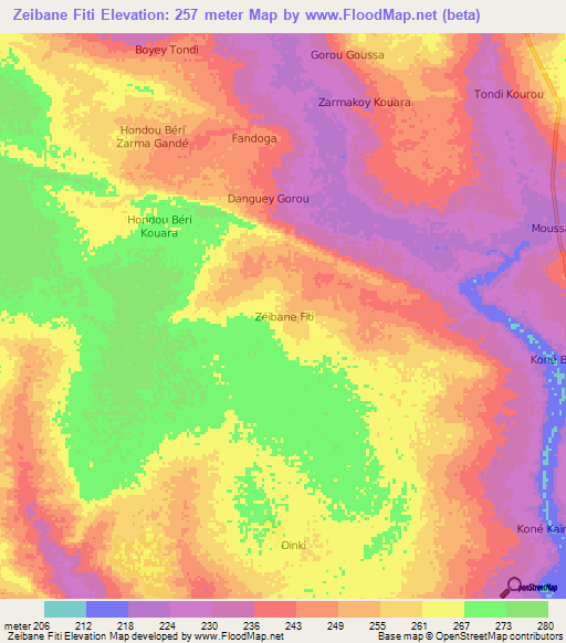 Zeibane Fiti,Niger Elevation Map