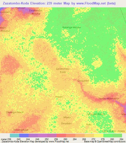 Zazatombo-Koda,Niger Elevation Map