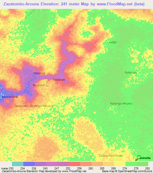 Zazatombo-Arouna,Niger Elevation Map