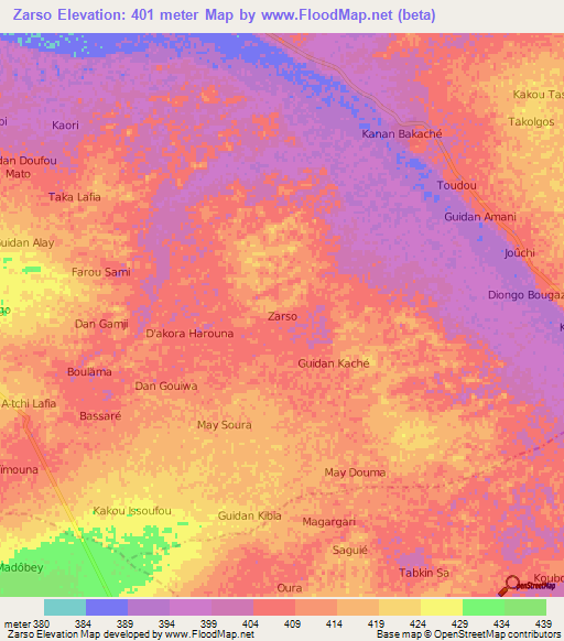 Zarso,Niger Elevation Map