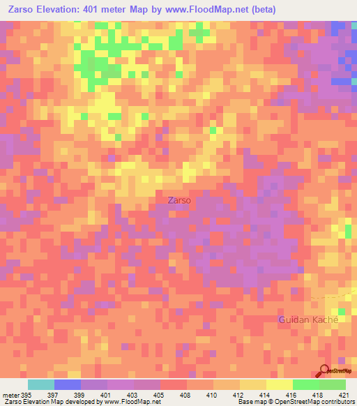 Zarso,Niger Elevation Map