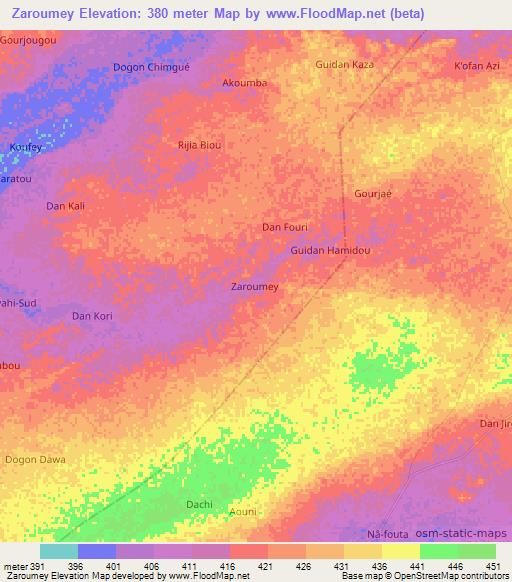 Zaroumey,Niger Elevation Map