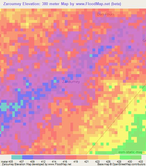 Zaroumey,Niger Elevation Map